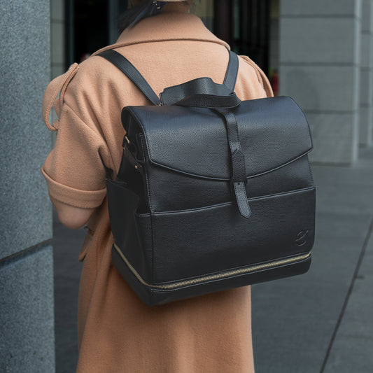 Florence Vegan Leather Convertible Backpack or Baby Bag - Black