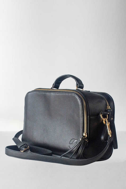 Vallarta Vegan Leather Baby Bag | Pram Caddy or Lunch Bag - Black