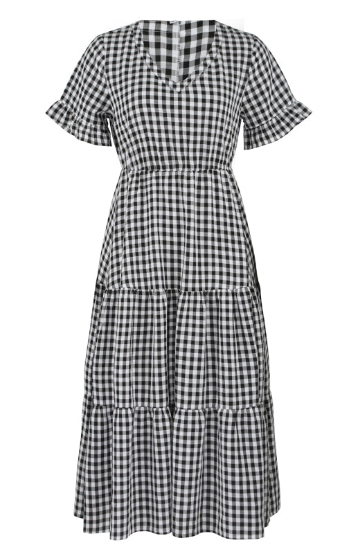 Women's spring and summer sexy big swing skirt plaid temperament dress