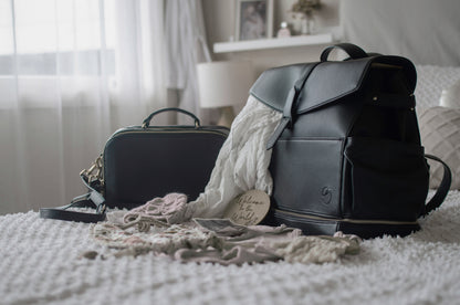Vallarta Vegan Leather Baby Bag | Pram Caddy or Lunch Bag - Black