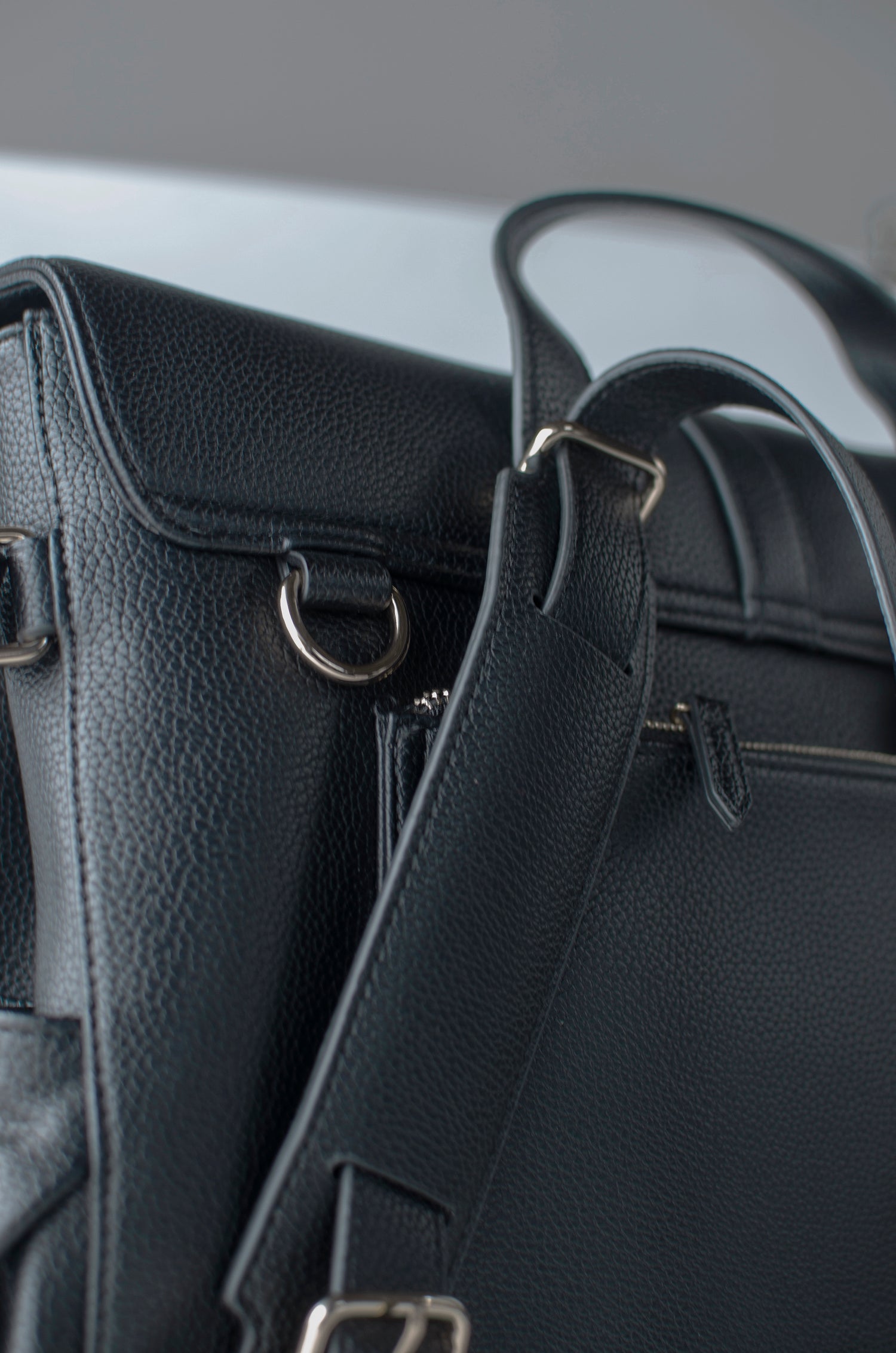 Zoomed-in shot of an After Story luxury accessory, showcasing the high-quality materials and sophisticated craftsmanship, ideal for business travelers seeking style and functionality